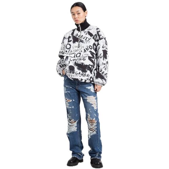 NWT Dolce & Gabbana Black White Graffiti Logo Print Bomber Jacket IT 38 US XS - Picture 7 of 13